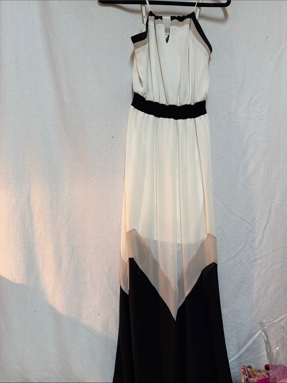 HeartSoul Black and White Maxi Dress with Chevron Overlay